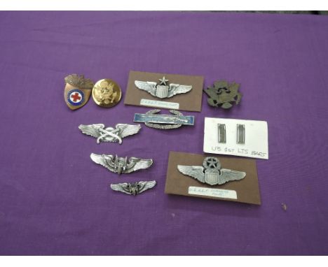 Eight WW2 period American Air Force Badges including Command Pilot, Senior Pilot, Air Police, Air Crew, Military Welfare etc,