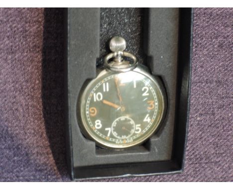 A WW2 Military Pocket Watch, Swiss made, on reverse of case Military Arrow G.S.T.P  K.4172