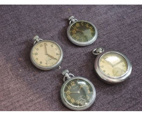 Four silver plated Military Pocket Watches, Waltham, Doxa, Swiss Made and similar
CONDITION REPORT
Doxa- hand adjuster workin