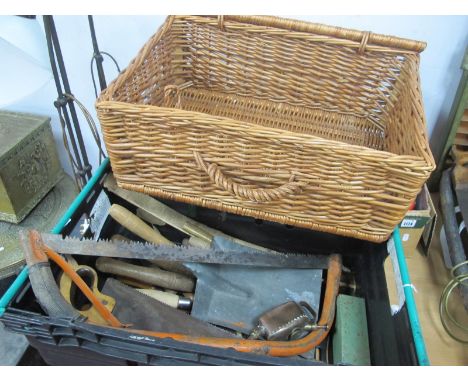 Woodworkers and Other Tools, oil can, wicker basket.