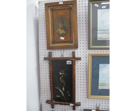 A Pair of Bird Studies, oil on panels, 30.5 x 14cm, a pair of oval portrait prints.(4)