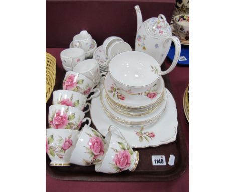 Royal Stafford 'Violets Pompadour' Coffee Service, of fifteen pieces (spout of pot chipped) and 'First Love' tea ware:- One T
