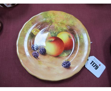 Royal Worcester Hand Painted Plate, signed H. Ayrton, featuring fruit, 16cm diameter.