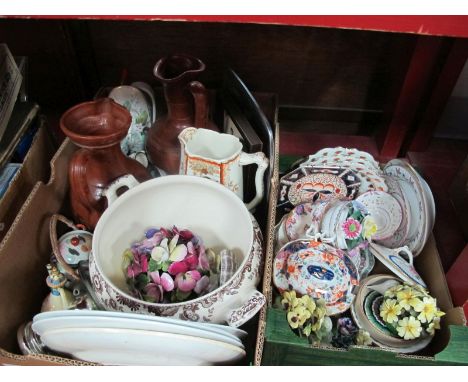 Spode Woodland Tureen, (lacking kid), floral posies, Wedgwood, Doulton wall plates, teaware, etc:- Two Boxes.