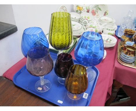 Vintage Coloured Glassware, varying sizes, tallest 33.5cm high. 
