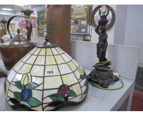 A Bronzed Table Lamp, having Tiffany style shade.