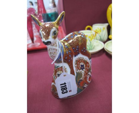 Crown Derby Paperweight 'Fawn', first quality, gold stopper.