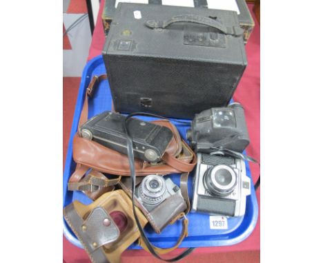 Early XX Century Baush &amp; Lomb Opt Co, Pat Jan 8.91 Box Camera, Comets CMF, Empire Scout camera:- One Tray.