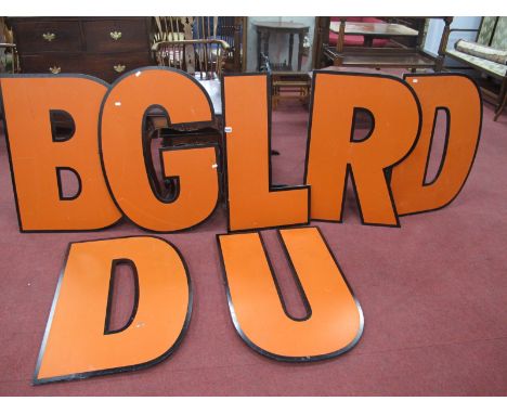 A Shops Large Shaped Name Letters, in orange 83cm high, B, D (2), G, L,U,R.