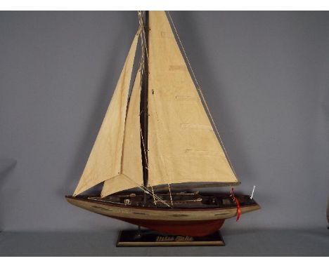 A large static model of a sea going yacht 'Miss Take'. The yacht is a professionally built display model measuring approximat