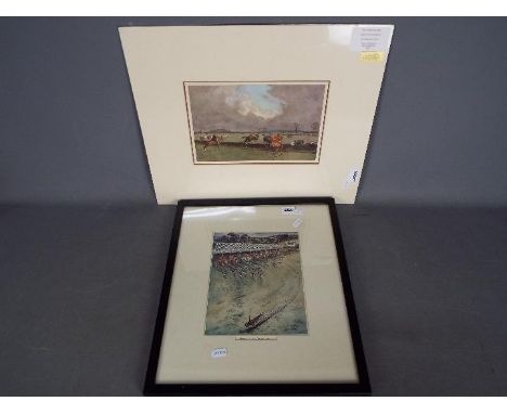Two hunting related prints comprising a humorous print after Norman Thelwell entitled 'Humane Meet For Christmas Week', mount