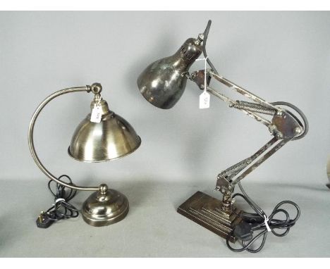 An anglepoise style lamp on four step base and a Laura Ashley table lamp. [2]