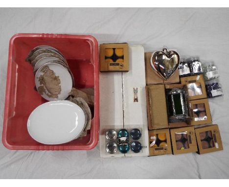 Unused Retail Stock - Lot to include white, oval side dishes, candles and a wall clock.