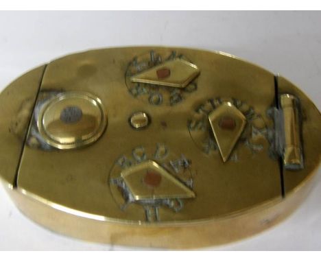 A Georgian brass 3 dial combination lock snuff box
