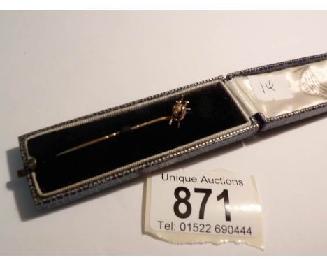 A superb cased gold 'insect' stick pin set rubies