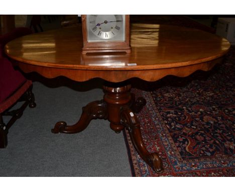 A Victorian mahogany oval breakfast table, on heavily carved tripod base, 136cm wide 