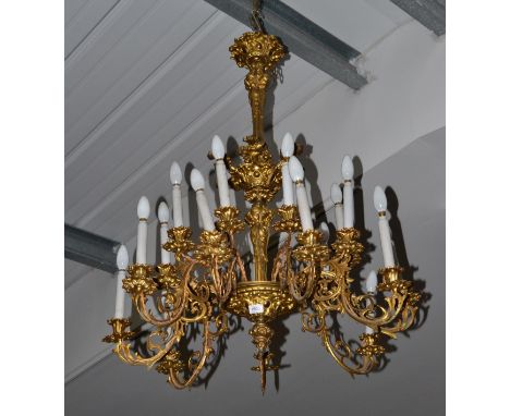 A fine 19th century French ormolu eighteen light electrolier, with scroll work arms, maximum drop 108cm 