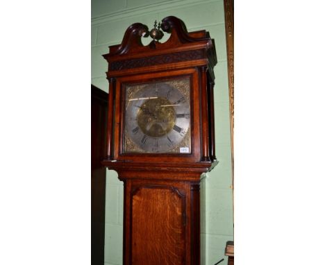 An oak and mahogany eight day longcase clock, signed Coats, Wigan, circa 1790, swan neck pediment, case with mahogany crossba