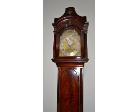 A mahogany eight day longcase clock, signed John Myers, London, circa 1780, pagoda pediment, stop brass fluted pilasters, nic