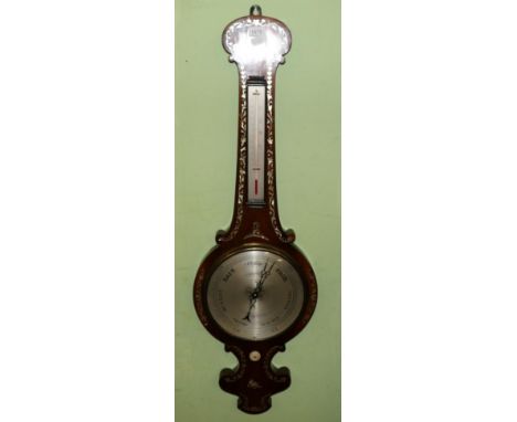 A Victorian rosewood and mother of pearl inlaid wheel barometer, signed Telford, Carlisle, circa 1850, thermometer tube, 10-i