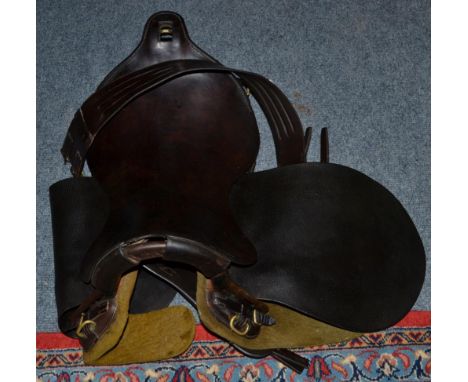 A Second World War leather cavalry saddle, stamped D Mason & Sons Ltd, Walsall, dated 1941 and bearing broad arrow mark 