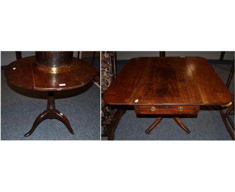 {} A George III mahogany drop leaf supper table, 103cm extended and a George III circular tripod table, 70cm high