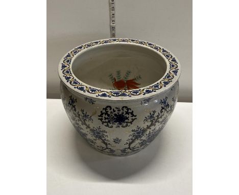 A large Chinese ceramic fish bowl / planter. 30cm tall. No shipping.