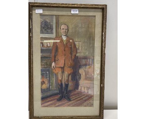 A portrait of a huntsman circa 1920 painted in gouache in a gilt frame unsigned 70x45cm, shipping unavailable