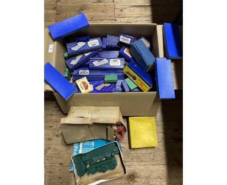 A large box of vintage empty Hornby Dublo boxes.