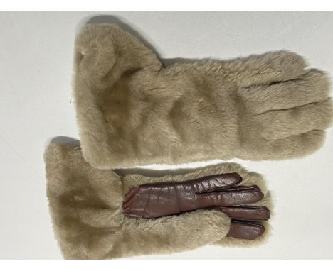 A pair of ladies vintage Dent's fur and leather gloves