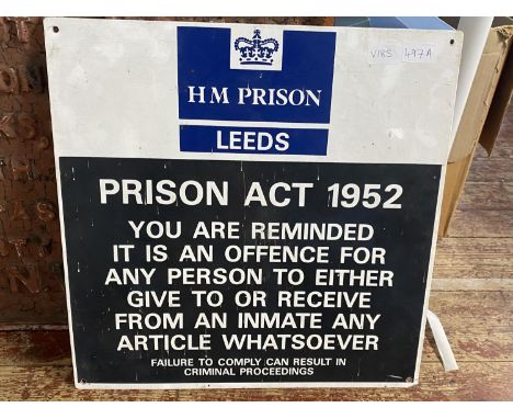 A vintage HMP Leeds enamel sign 45x45cm, shipping unavailable