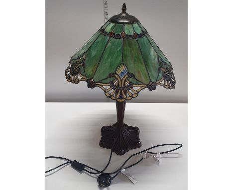 A quality heavy Art Deco style Tiffany shade and lamp h64cm, (untested no bulbs) shipping unavailable