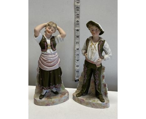 A pair of vintage Dresden bisque figures H30cm, shipping unavailable