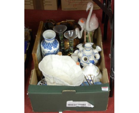 A mixed lot to include Victorian copper lustre jug, mixed ceramics etc, together with a modern cuckoo clock