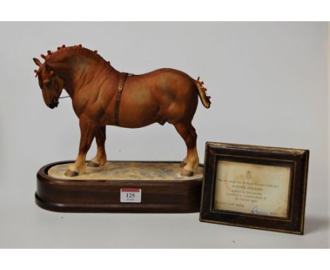 A Royal Worcester model of a Suffolk stallion, modelled by Doris Lindner, on stand, model No.151/500, with supporting certifi