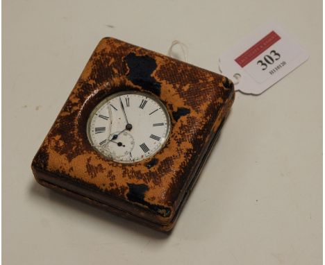 A late 19th century white metal cased open faced pocket watch, having enamelled dial with Roman numerals and subsidiary secon