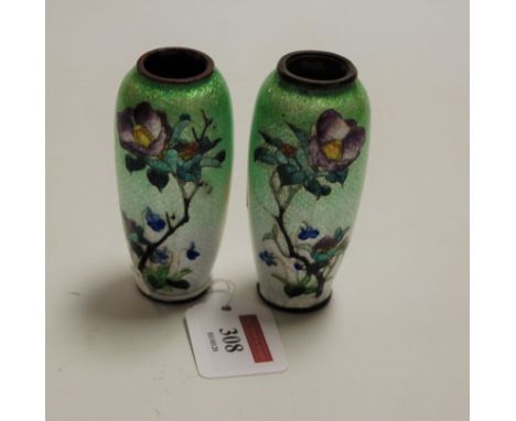 A pair of early 20th century Japanese cloisonné vases, of tapering cylindrical form, typically enamel decorated with flowers,