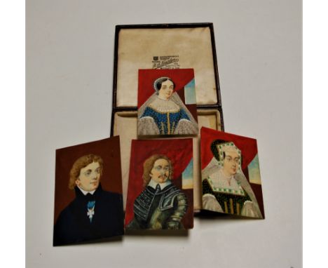 Continental school, late 19th century, three-quarter length portrait of a gentleman, over painted print on ivory, 10x6.5cm, t