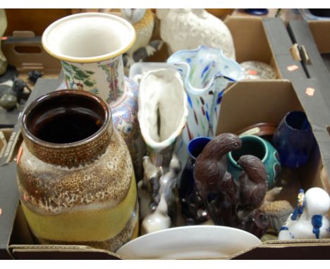 Mixed lot, to include modern German stoneware vase, sundry ceramic vases, glass vase etc