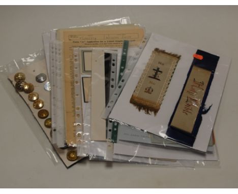 A collection of miscellaneous mainly military related ephemera, to include WWII Ministry of War Transport letter of condolenc