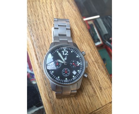 A Dassault Avitation military wristwatch with chronograph in matte stainless steel case and stainless steel strap. 
