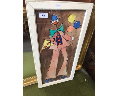 20th century school, full length portrait depicting a stylised clown, 24cm x 56cm, signed 'D Williams' and dated (19)70, glaz