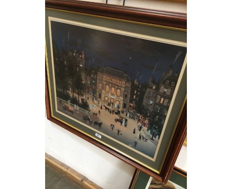 After Helen Bradley, street scene, colour print, 62cm x 50cm, glazed and framed. 