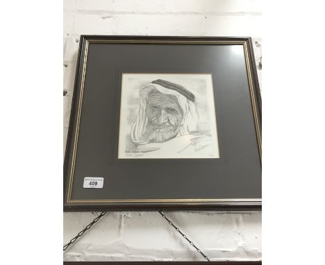 After Pauline German, :Old Saudi Man", limited edition monochrome print, 19cm x 19cm, no. 222/250, signed and numbered in pen
