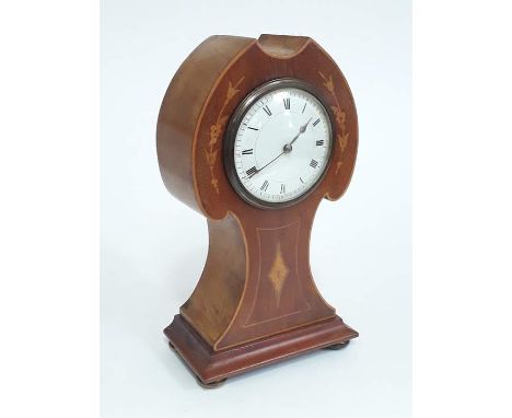 An Edwardian inlaid mahogany balloon cased mantle clock, Duverdrey &amp; Bloquel movement, heigh 26.5cm. 