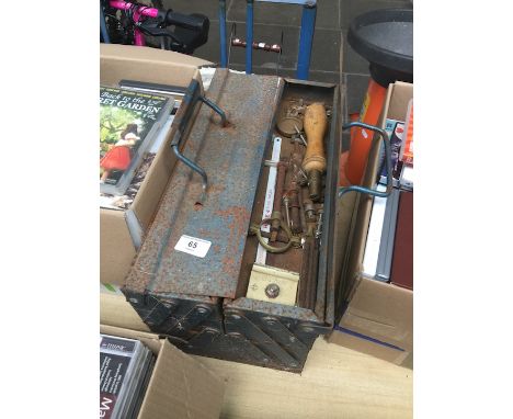 A metal toolbox with tools 