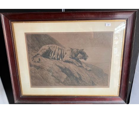 Original Etching titled 'The Watcher on the Hill' by Herbert Dicksee- Tiger etching [81x104cm] 