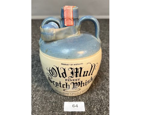 A stone flagon of Old Mull Finest Scotch Whisky, Distilled blended &amp; bottled in Scotland, John Hopkins &amp; co ltd, Glas
