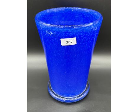 Henry Dean Art Glass Blue glass vase, Signed to under side. [29cm high] 