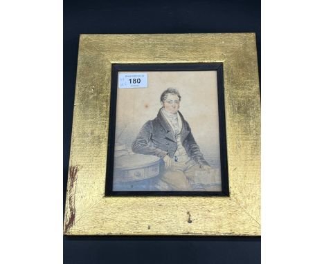 19th century sketch of a seated gentleman fitted within a gold frame. [27x23.5cm] 